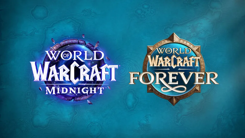 Les logos de Midnight et de Forever, les deux jeux World of Warcraft, côte à côte