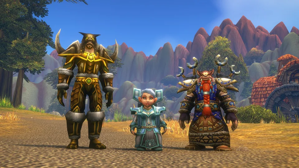 A Human, a Gnome and a Dwarf character in World of Warcraft: Forever