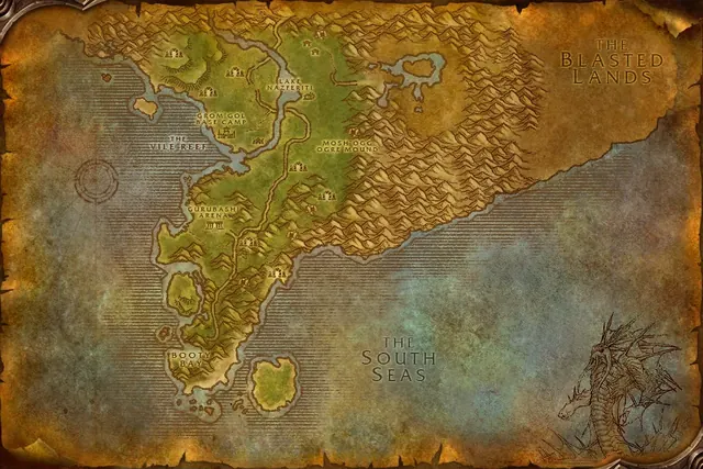 Carte de la zone « Vallée de Strangleronce » dans le client de la bêta de WoW Forever, avec les lieux qu’elle nomme numérotés